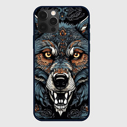 Чехол для iPhone 12 Pro Max Дикий волк с узорами, цвет: 3D-черный