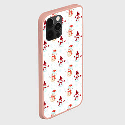 Чехол для iPhone 12 Pro Max Снеговики и снежинки, цвет: 3D-светло-розовый — фото 2