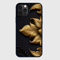 Чехол для iPhone 12 Pro Max Золотые объемные листья на черном фоне, цвет: 3D-черный