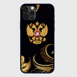 Чехол iPhone 12 Pro Max Золотой герб России и объемные листья