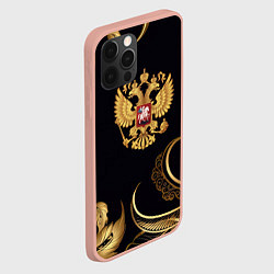 Чехол для iPhone 12 Pro Max Золотой герб России и объемные листья, цвет: 3D-светло-розовый — фото 2