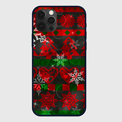 Чехол для iPhone 12 Pro Max Рождественские узоры ёлки и снежинки, цвет: 3D-черный