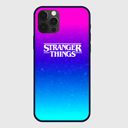 Чехол для iPhone 12 Pro Max Stranger Things gradient colors, цвет: 3D-черный