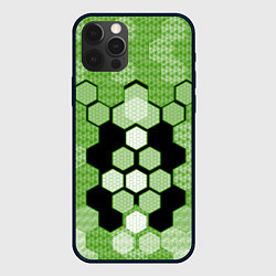 Чехол для iPhone 12 Pro Max Зелёная кибер броня hexagons, цвет: 3D-черный