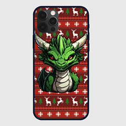 Чехол для iPhone 12 Pro Max Зеленый дракон на новогоднем фоне, цвет: 3D-черный