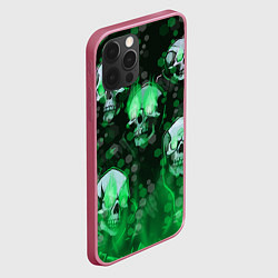 Чехол для iPhone 12 Pro Max Зелёные черепа на зелёном фоне, цвет: 3D-малиновый — фото 2