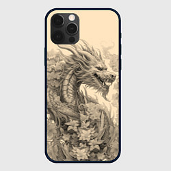 Чехол для iPhone 12 Pro Max Дракон поднимается из цветов, цвет: 3D-черный