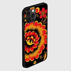 Чехол для iPhone 12 Pro Max Хохломская роспись красно-жёлтые цветы на чёрном ф, цвет: 3D-черный — фото 2