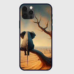 Чехол для iPhone 12 Pro Max Слон сидит на ветке сухого дерева, цвет: 3D-черный