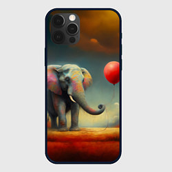 Чехол для iPhone 12 Pro Max Грустный слон и красный шарик, цвет: 3D-черный