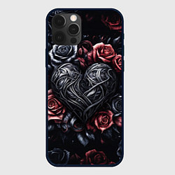 Чехол для iPhone 12 Pro Max Витиеватое сердце с розами, цвет: 3D-черный