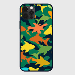 Чехол для iPhone 12 Pro Max Камуфляж силуэты рыбок, цвет: 3D-черный