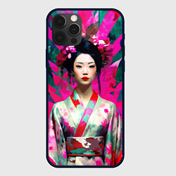 Чехол для iPhone 12 Pro Max Сад сакуры - гейша в традиционном японском кимоно, цвет: 3D-черный