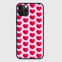 Чехол для iPhone 12 Pro Max Красные сердца на розовом фоне, цвет: 3D-черный