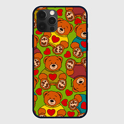 Чехол для iPhone 12 Pro Max Мишки игрушечные и сердечки, цвет: 3D-черный