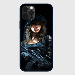 Чехол для iPhone 12 Pro Max Брюнетка снайпер в черном камуфляже, цвет: 3D-черный