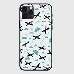 Чехол для iPhone 12 Pro Max Самолет в облаках паттерн, цвет: 3D-черный