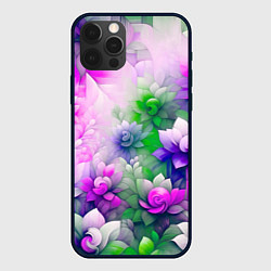 Чехол для iPhone 12 Pro Max Паттерн цветов, цвет: 3D-черный