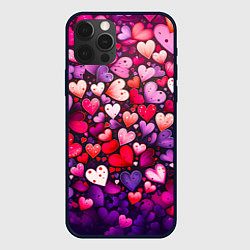 Чехол для iPhone 12 Pro Max Множество сердец, цвет: 3D-черный