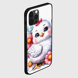 Чехол для iPhone 12 Pro Max Мультяшная курица с цветами акварелью, цвет: 3D-черный — фото 2