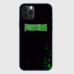 Чехол для iPhone 12 Pro Max Fortnite зеленый краски лого, цвет: 3D-черный