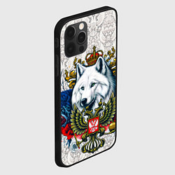 Чехол для iPhone 12 Pro Max Белый русский волк и герб России, цвет: 3D-черный — фото 2
