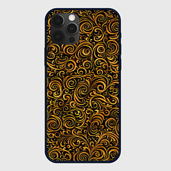 Чехол для iPhone 12 Pro Max Золотые узоры завитки, цвет: 3D-черный