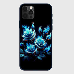 Чехол для iPhone 12 Pro Max Розы в голубом огне, цвет: 3D-черный