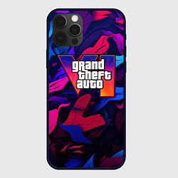 Чехол для iPhone 12 Pro Max Gta лого камуфляж яркие листья, цвет: 3D-черный