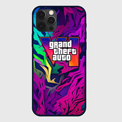 Чехол для iPhone 12 Pro Max Gta лого фиолетовый камуфляж, цвет: 3D-черный
