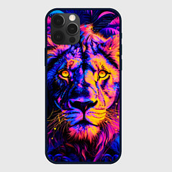 Чехол для iPhone 12 Pro Max Неоновый лев в джунглях, цвет: 3D-черный