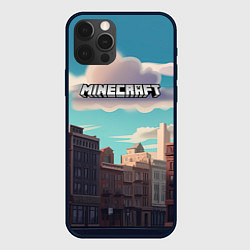 Чехол для iPhone 12 Pro Max Minecraft город и лого, цвет: 3D-черный