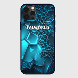 Чехол для iPhone 12 Pro Max Palworld логотип на ярких синих неоновых плитах, цвет: 3D-черный