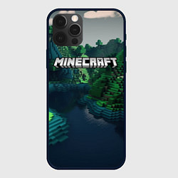 Чехол для iPhone 12 Pro Max Minecraft logo зеленые квадратные кубы, цвет: 3D-черный