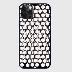 Чехол для iPhone 12 Pro Max Киберпанк узор из шестиугольников красный, цвет: 3D-черный