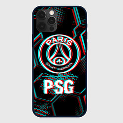 Чехол для iPhone 12 Pro Max PSG FC в стиле glitch на темном фоне, цвет: 3D-черный