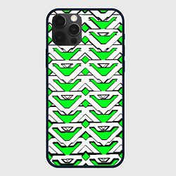 Чехол для iPhone 12 Pro Max Бело-зелёный узор, цвет: 3D-черный