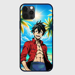 Чехол для iPhone 12 Pro Max Ван Пис - Луффи и пальмы, цвет: 3D-черный