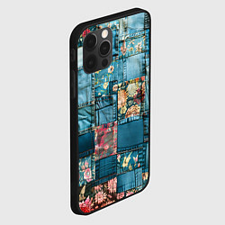 Чехол для iPhone 12 Pro Max Джинсовые лоскуты с цветочками, цвет: 3D-черный — фото 2
