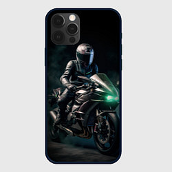 Чехол для iPhone 12 Pro Max Мотоциклист ночью, цвет: 3D-черный