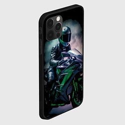 Чехол для iPhone 12 Pro Max Мотоциклист на зеленой байке, цвет: 3D-черный — фото 2