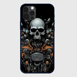 Чехол для iPhone 12 Pro Max Череп мотоциклиста, цвет: 3D-черный