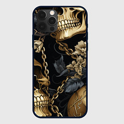 Чехол для iPhone 12 Pro Max Золотые черепа с цепями, цвет: 3D-черный