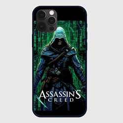 Чехол для iPhone 12 Pro Max Assassins creed зеленый стиль матрицы, цвет: 3D-черный
