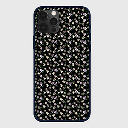 Чехол для iPhone 12 Pro Max Паттерн мелкие цветочки чёрный, цвет: 3D-черный