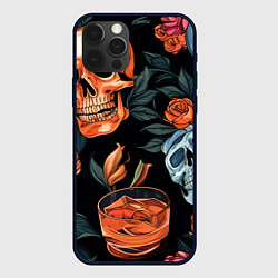 Чехол для iPhone 12 Pro Max Кусты черепов с розами и пионами, цвет: 3D-черный
