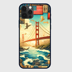 Чехол для iPhone 12 Pro Max Мост через реку и пэчворк - нейросеть арт USA brid, цвет: 3D-черный