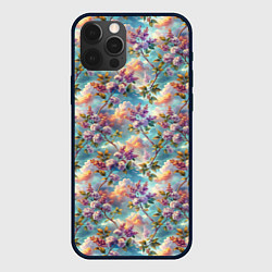 Чехол для iPhone 12 Pro Max Объемная сирень паттерн, цвет: 3D-черный
