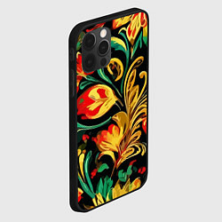 Чехол для iPhone 12 Pro Max Хохлома акварель, цвет: 3D-черный — фото 2