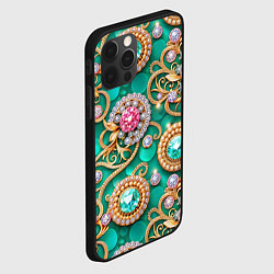 Чехол для iPhone 12 Pro Max Ювелирные бирюзовые украшение с золотом и бриллиан, цвет: 3D-черный — фото 2